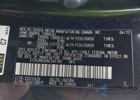 2022 Lexus Rx 350 from USA, damaged, VIN 2T2HZMDAXNC344169